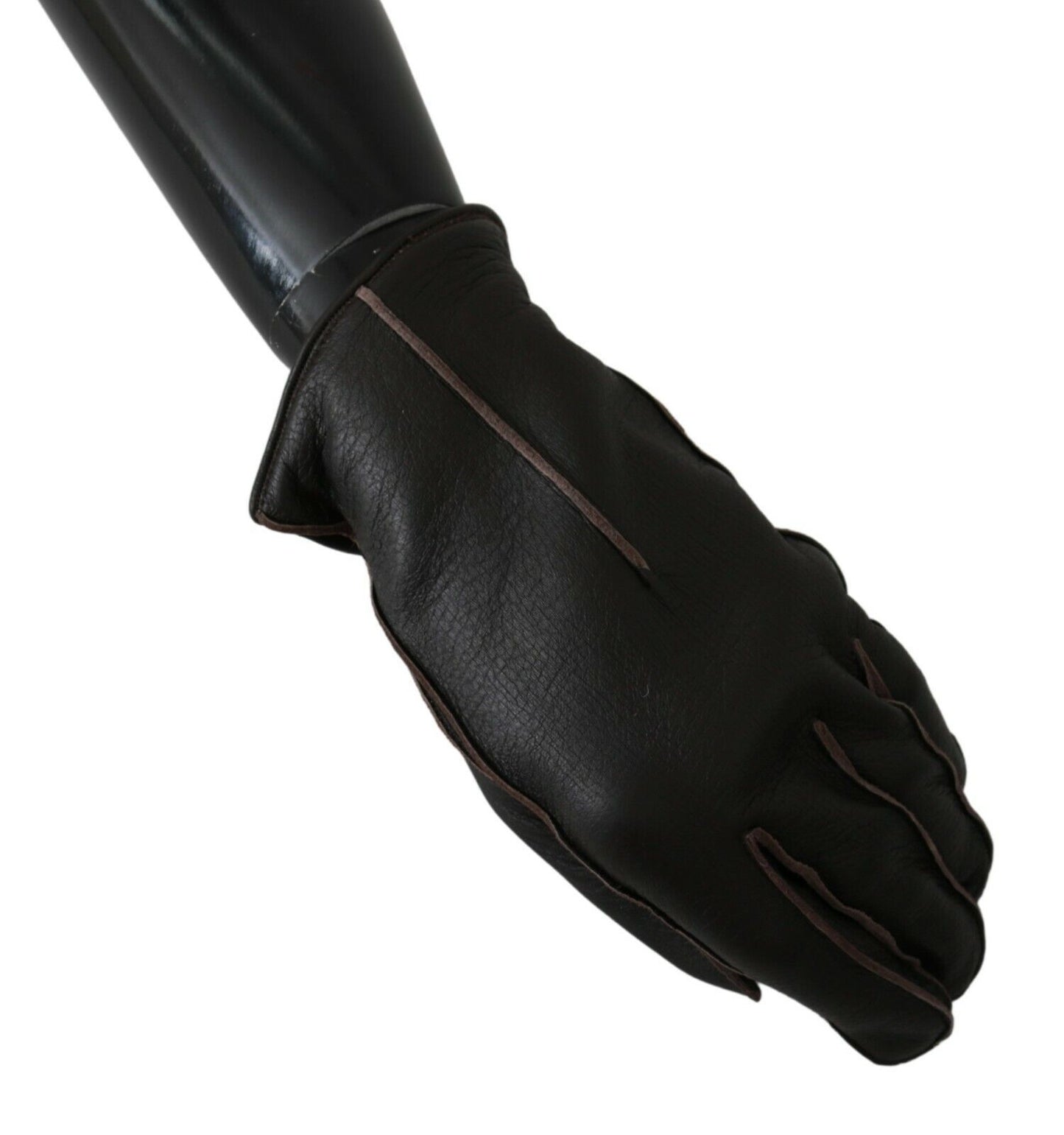 Dolce & Gabbana Elegant Deerskin Leather Gloves in Dark Brown