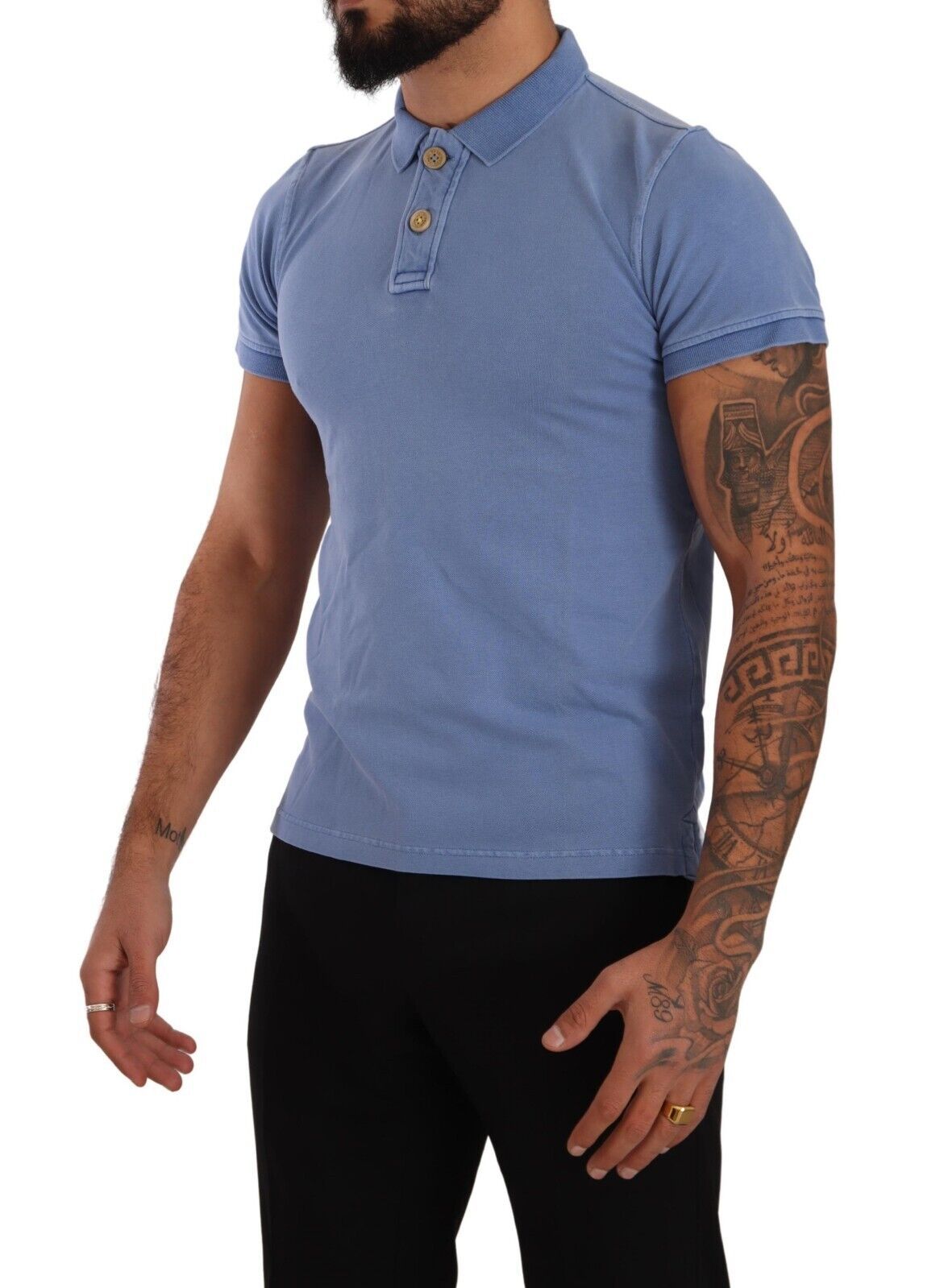 FRADI Sleek Blue Cotton Collared Tee