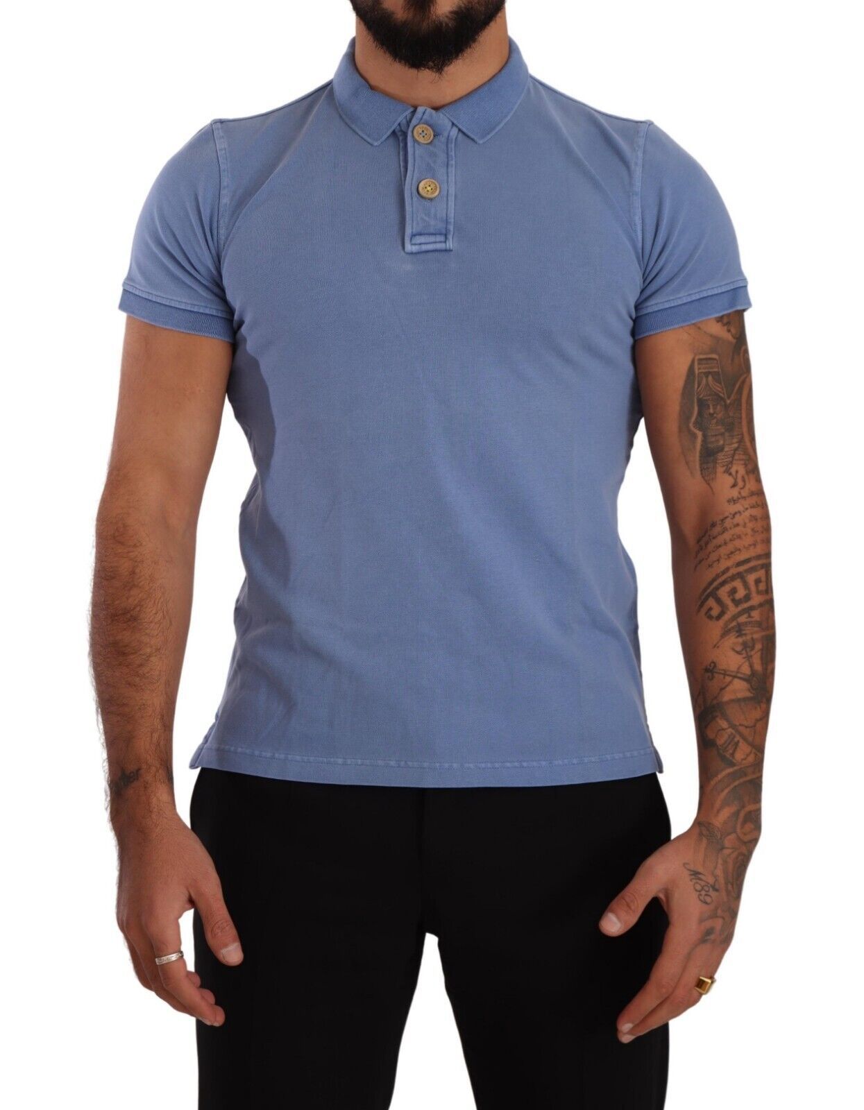 FRADI Sleek Blue Cotton Collared Tee