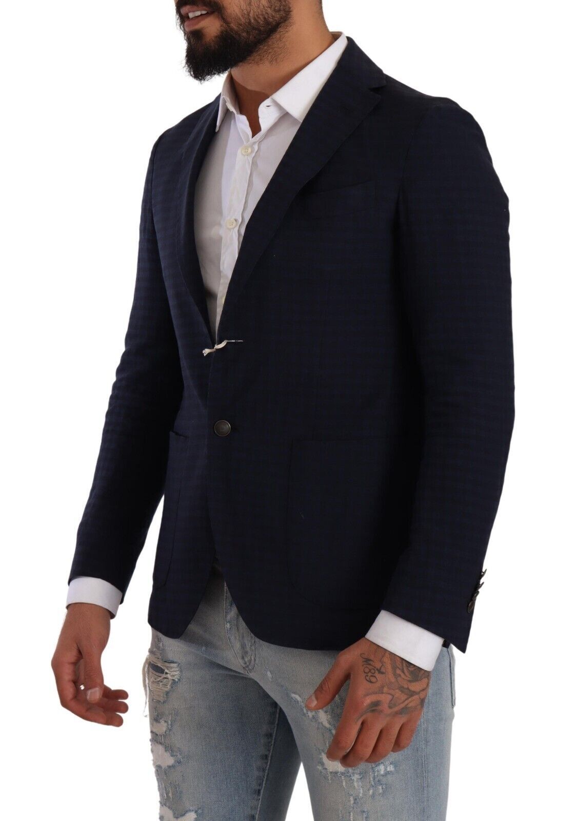 FRADI Slim Fit Notch Lapel Blazer in Dark Blue