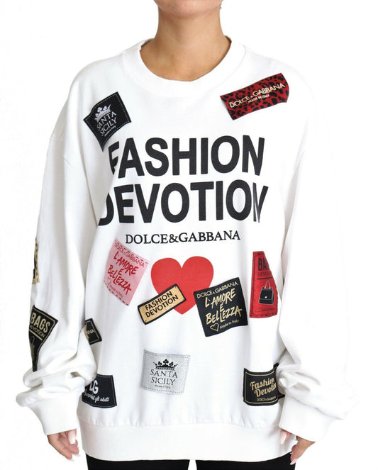 Dolce & Gabbana Fashion Devotion White Pullover with Patch Accents