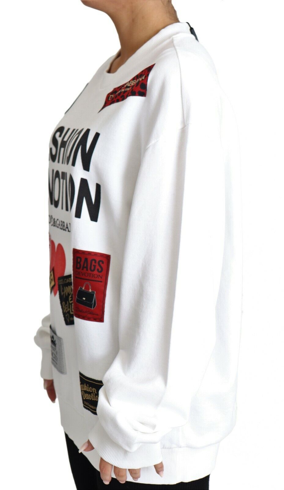 Dolce & Gabbana Fashion Devotion White Pullover with Patch Accents