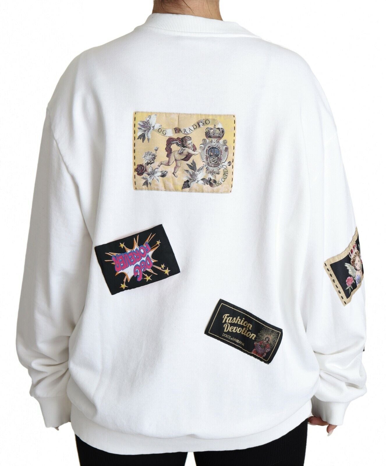 Dolce & Gabbana Fashion Devotion White Pullover with Patch Accents