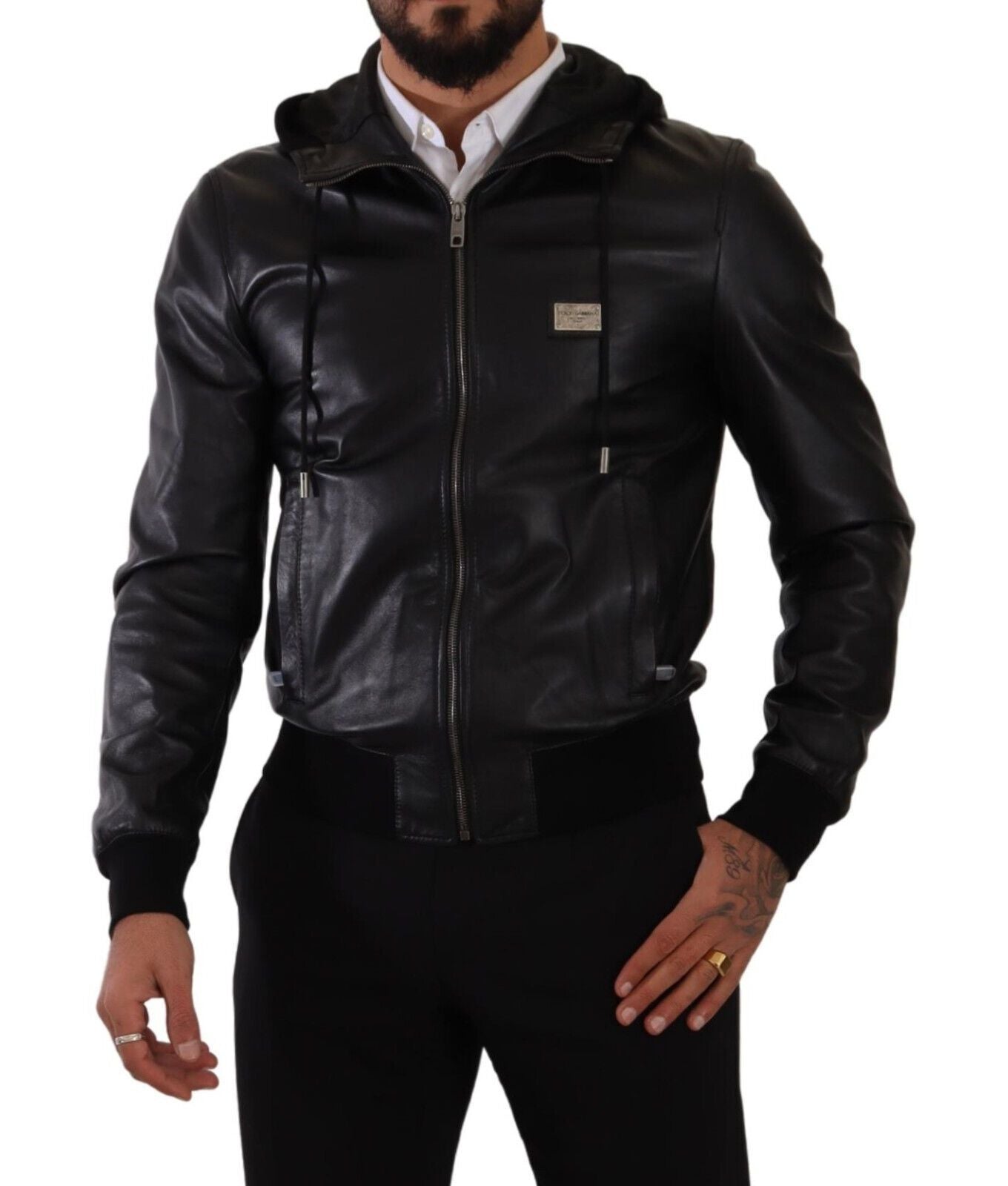 Dolce & Gabbana Chic Black Leather Bomber Jacket