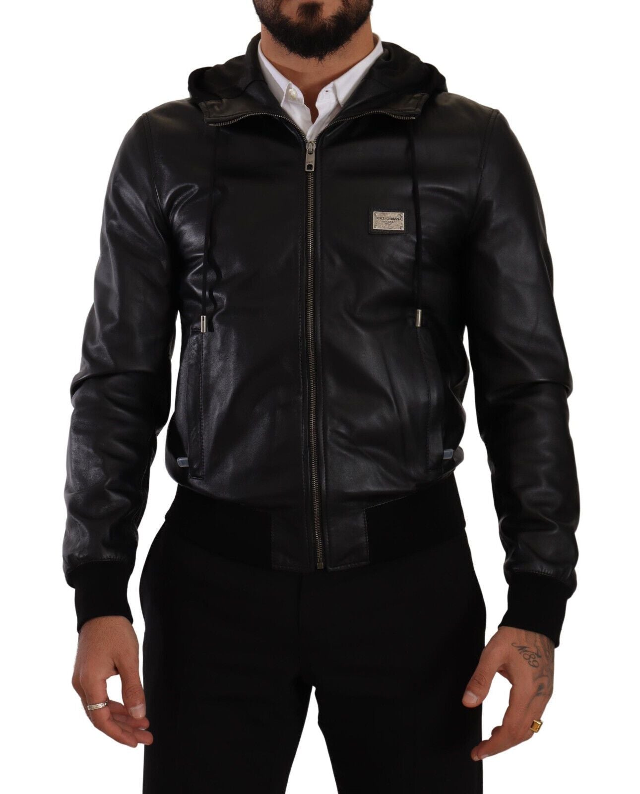 Dolce & Gabbana Chic Black Leather Bomber Jacket