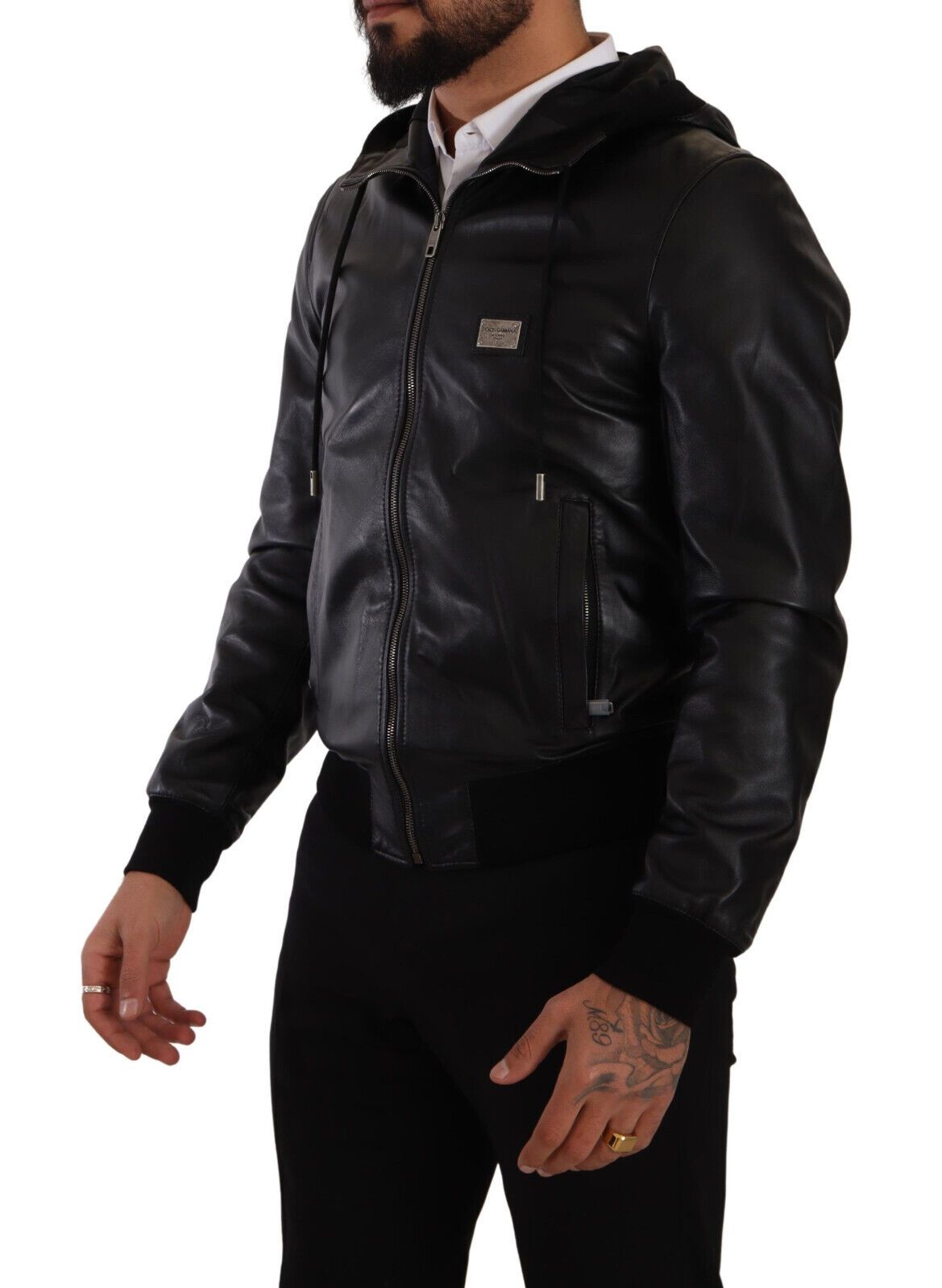 Dolce & Gabbana Chic Black Leather Bomber Jacket