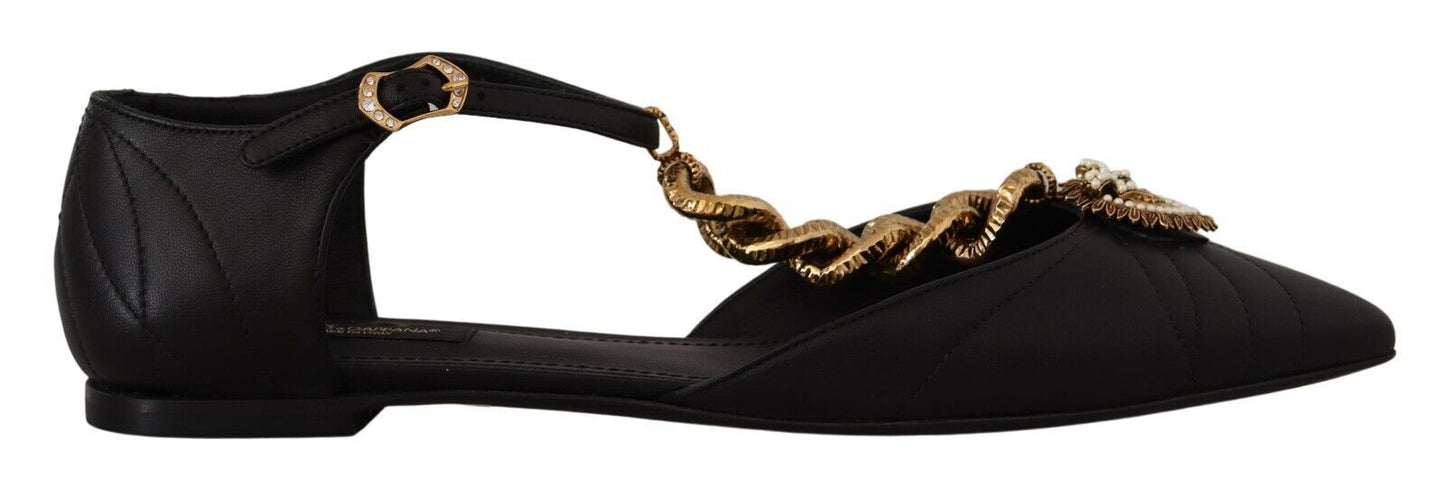 Dolce & Gabbana Elegant Gold Chain T-Strap Flat Sandals