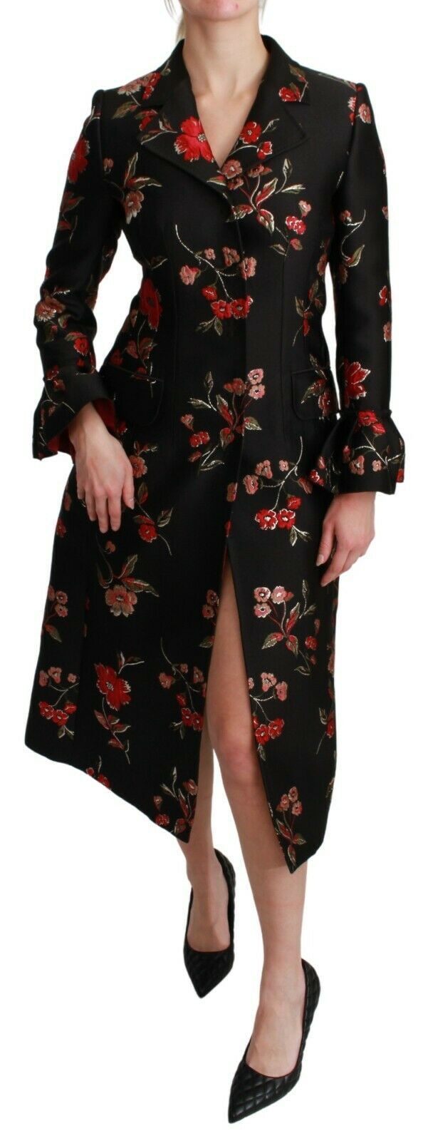 Dolce & Gabbana Black Floral Embroidered Jacket Coat