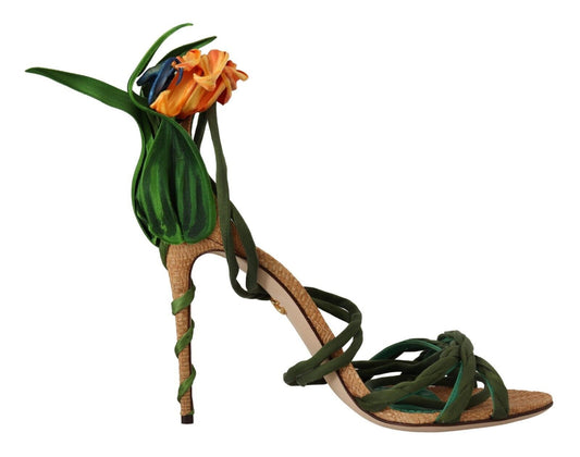 Dolce & Gabbana Multicolor Floral Applique Heel Sandals