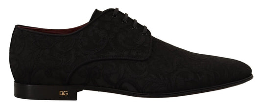 Dolce & Gabbana Black Floral Brocade Derby Lace-Up Shoes