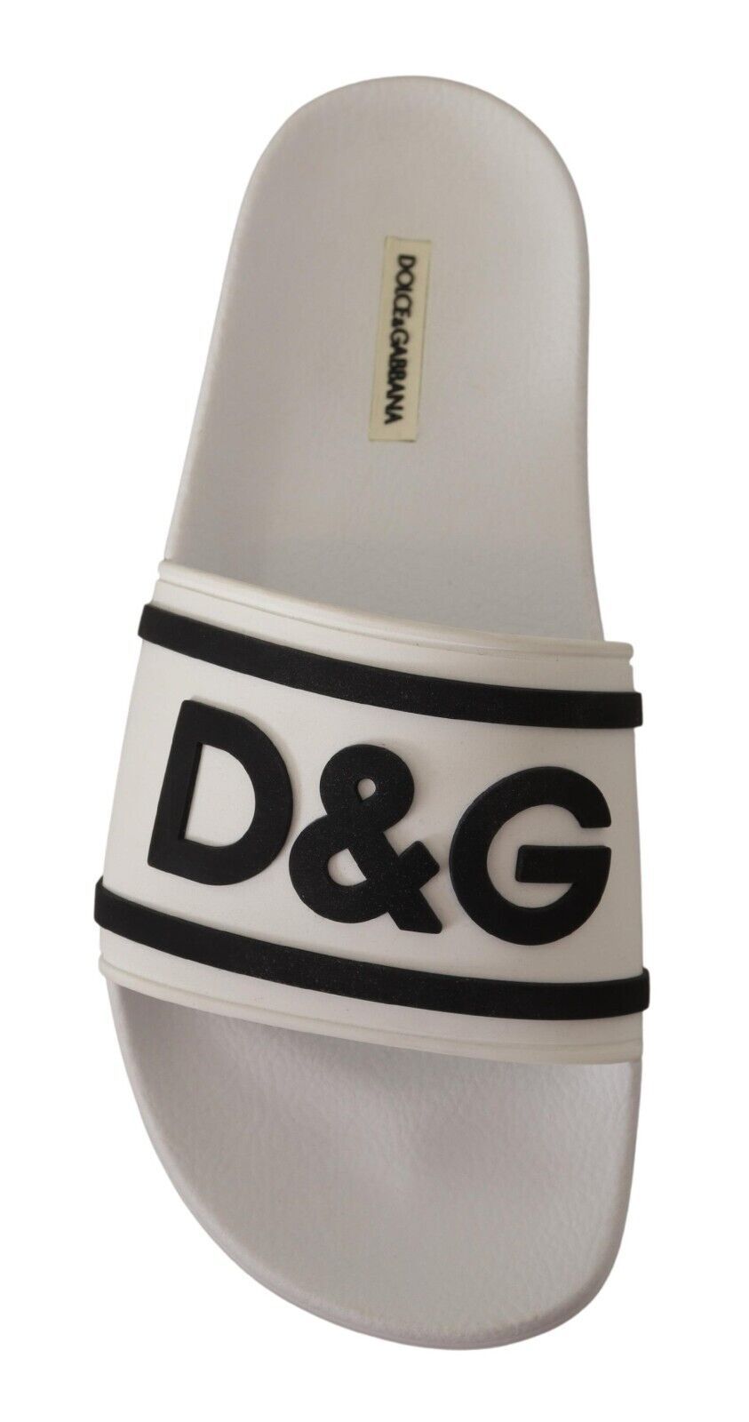 Dolce & Gabbana Elegant White Slides with Bold Black Logo