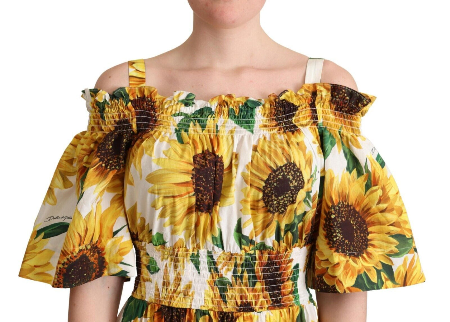 Dolce & Gabbana Sunflower Elegance Open Shoulder Dress