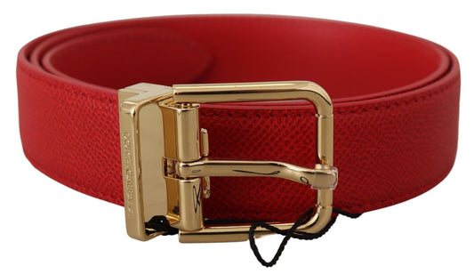 Dolce & Gabbana Elegant Red Leather Engraved Buckle Belt