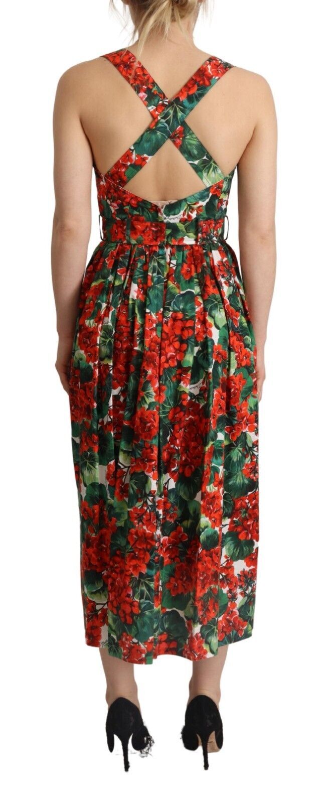 Dolce & Gabbana Elegant Red Geranium Pleated Maxi Dress