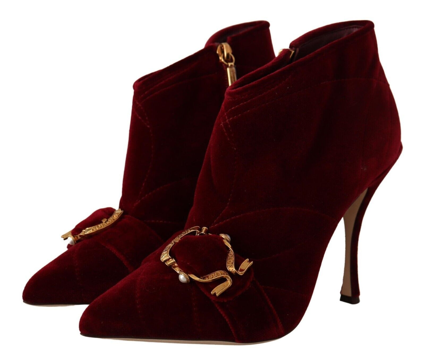 Dolce & Gabbana Elegant Bordeaux Velvet Ankle Boots