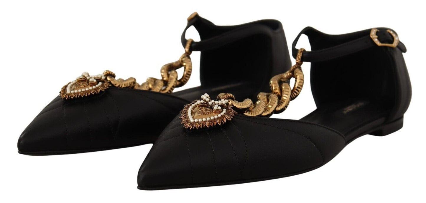 Dolce & Gabbana Elegant Gold Chain T-Strap Flat Sandals