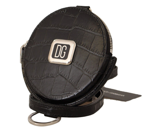 Dolce & Gabbana Elegant Black Leather Coin Purse with Strap