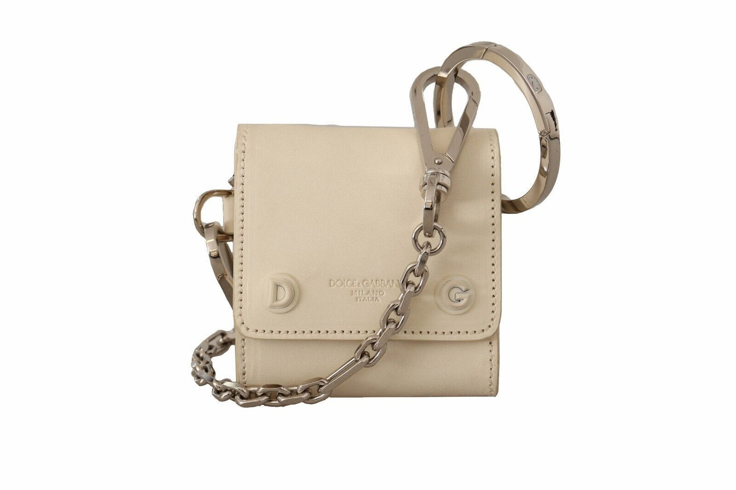 Dolce & Gabbana Elegant White Leather Coin Purse with Chain Strap