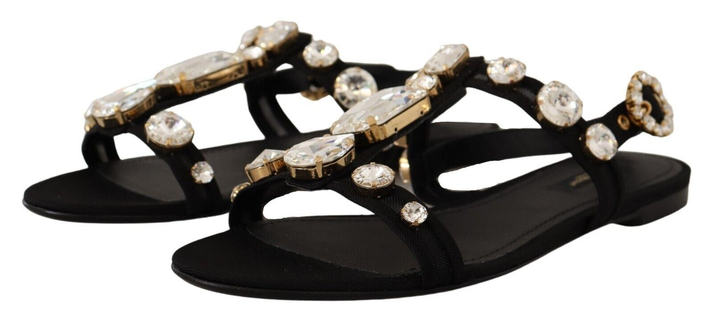 Dolce & Gabbana Elegant Crystal Embellished Leather Sandals