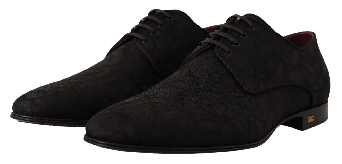 Dolce & Gabbana Black Floral Brocade Derby Lace-Up Shoes