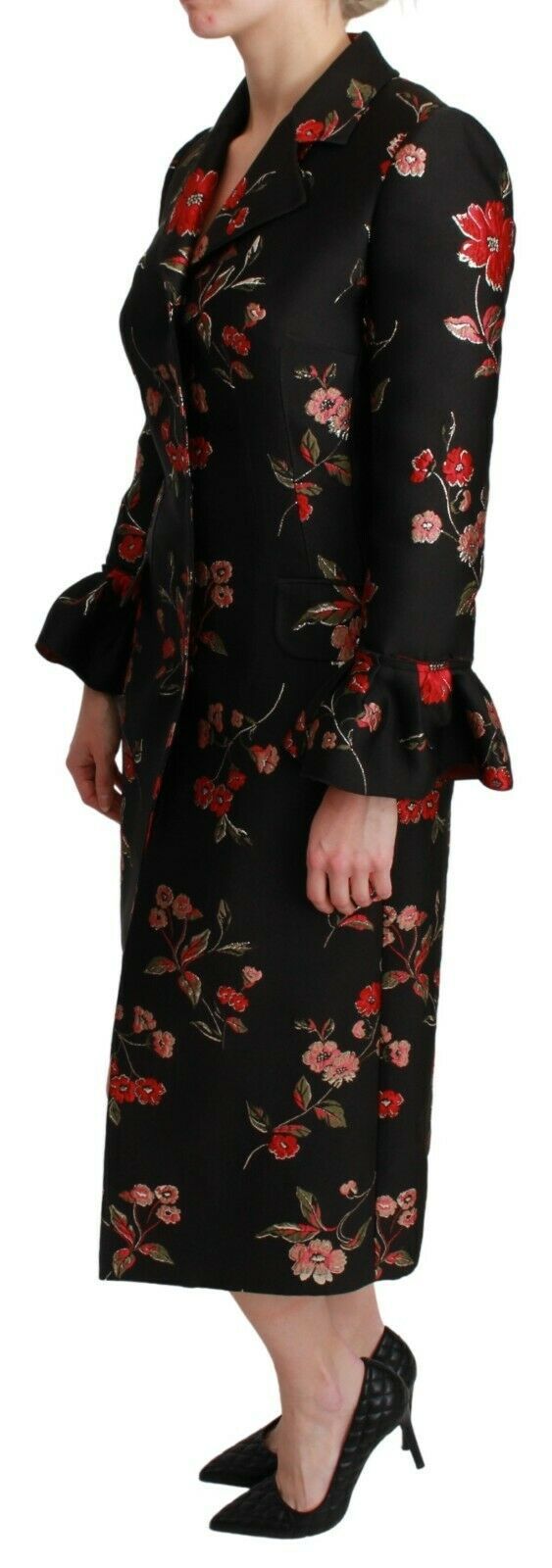 Dolce & Gabbana Black Floral Embroidered Jacket Coat