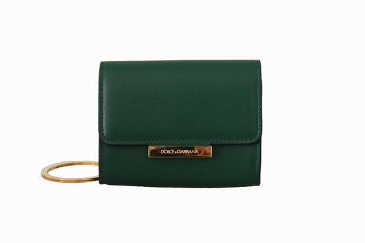 Dolce & Gabbana Chic Green Leather Coin Purse with Chain Strap