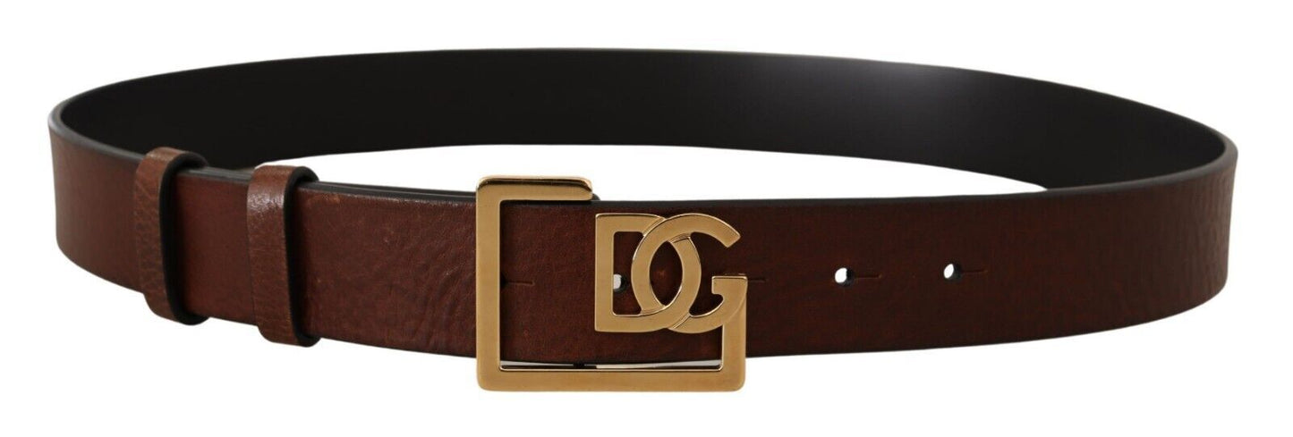 Dolce & Gabbana Elegant Brown Leather Belt with Logo Buckle