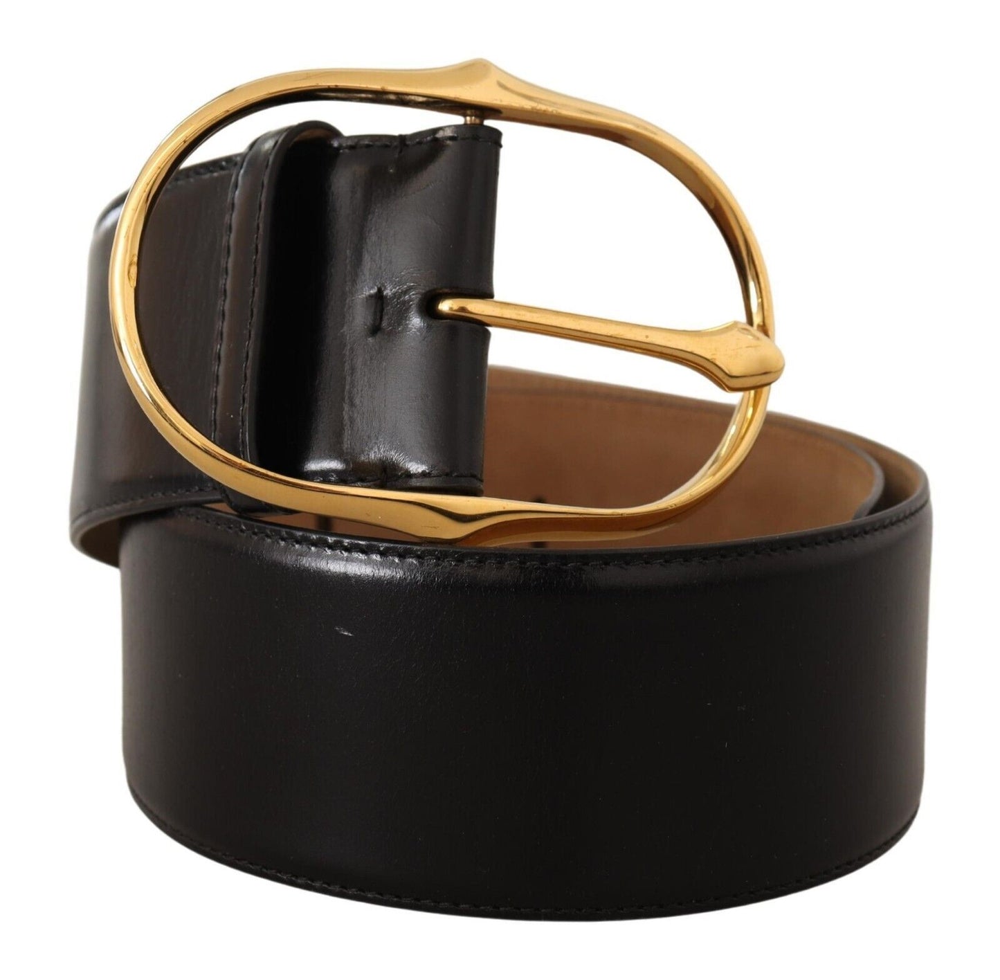 Dolce & Gabbana Elegant Black Leather Belt with Gold Oval Buckle