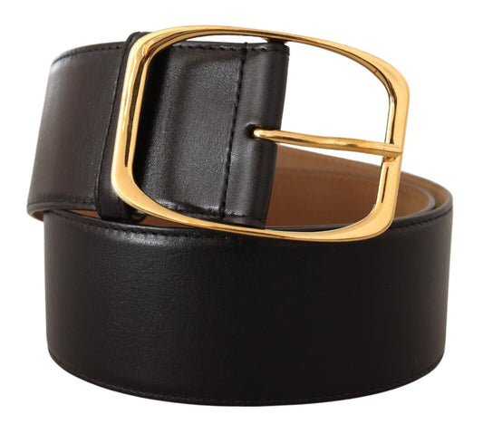 Dolce & Gabbana Elegant Black Leather Belt with Gold Buckle