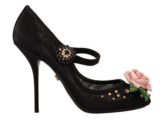 Dolce & Gabbana Elegant Floral Crystal Mesh Pumps