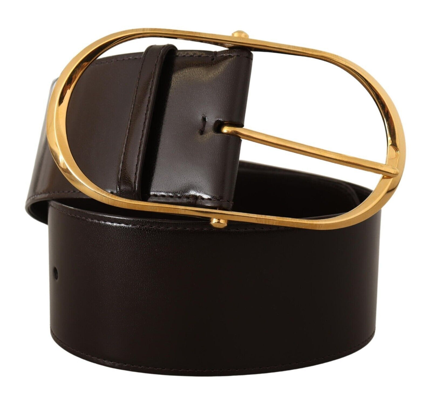 Dolce & Gabbana Elegant Leather Belt with Gold Oval Buckle