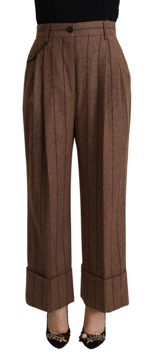 Dolce & Gabbana Brown Alpaca Wool High Waist Straight Pants