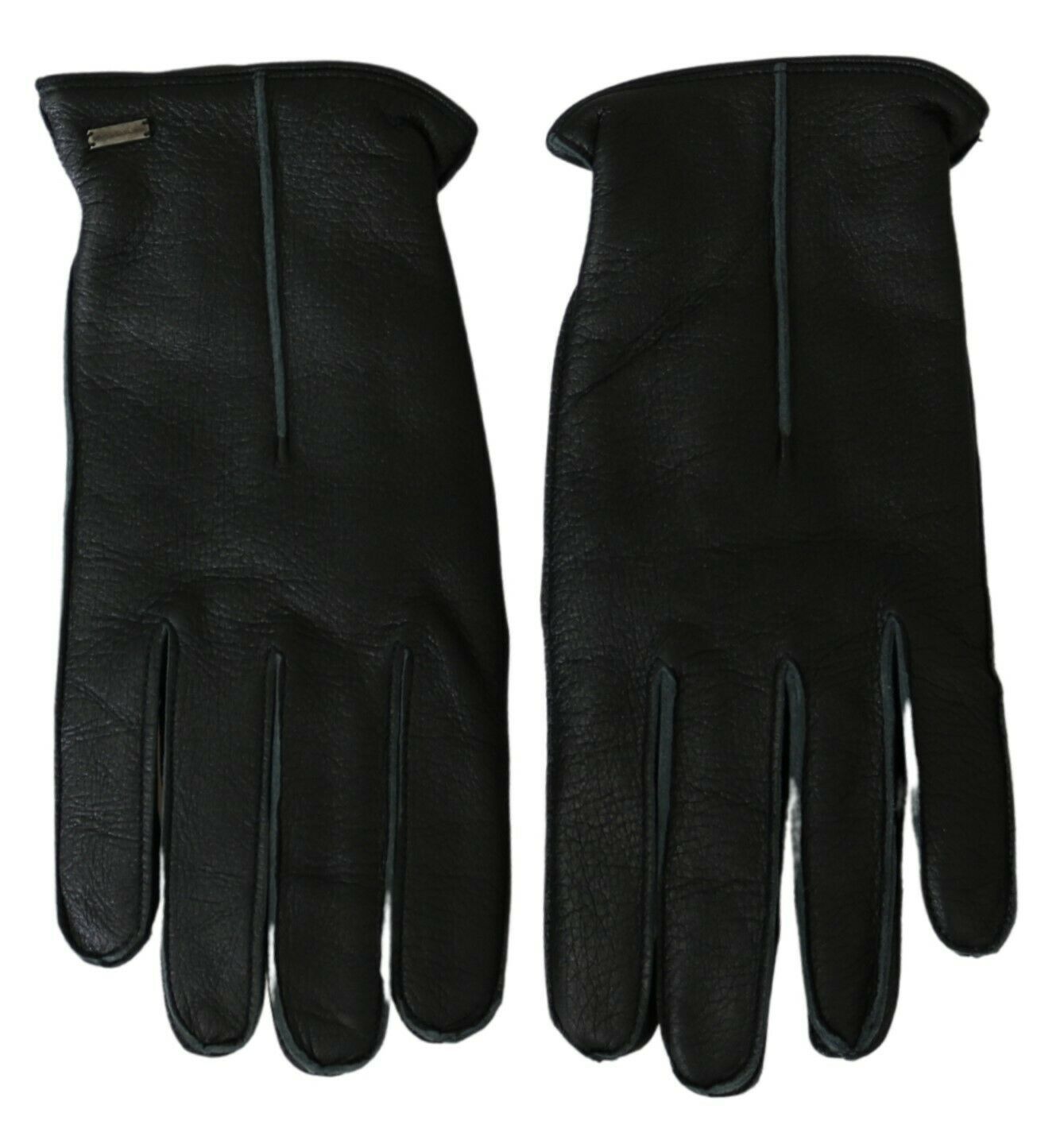 Dolce & Gabbana Black Leather Deer Skin Biker Mitten Gloves