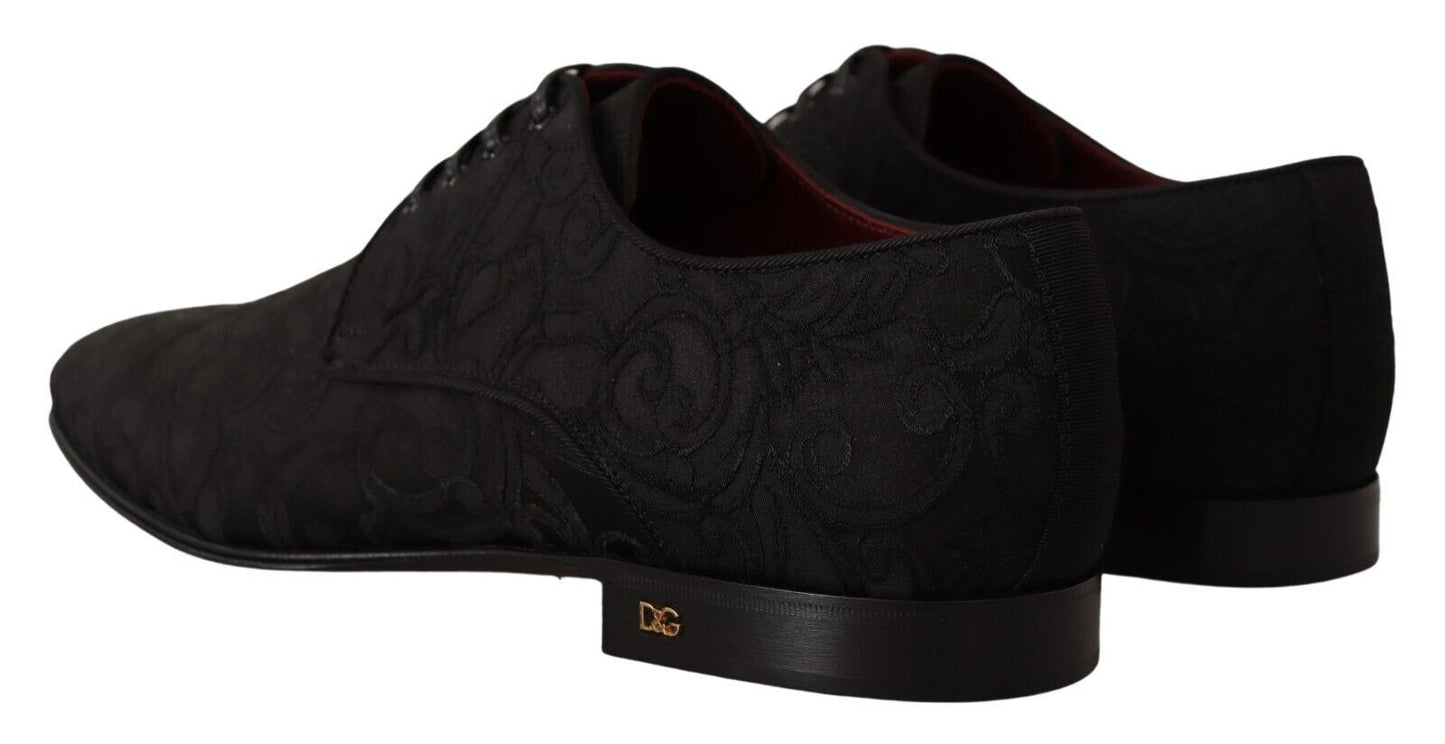 Dolce & Gabbana Black Floral Brocade Derby Lace-Up Shoes