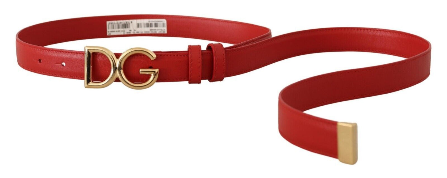 Dolce & Gabbana Elegant Red Leather Belt with Gold Buckle