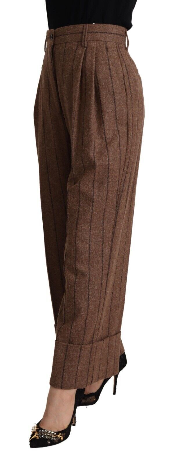 Dolce & Gabbana Brown Alpaca Wool High Waist Straight Pants