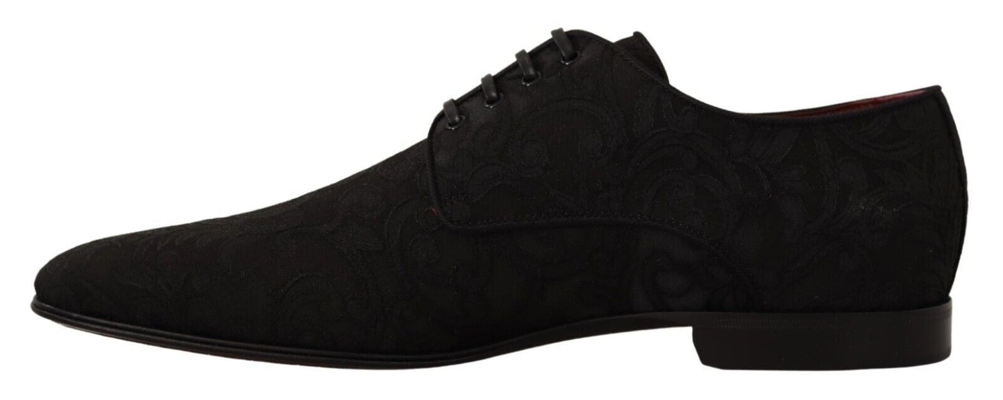 Dolce & Gabbana Black Floral Brocade Derby Lace-Up Shoes