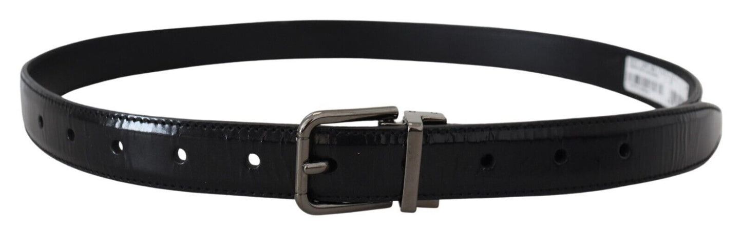 Dolce & Gabbana Black Leather Silver Tone Metal Buckle Men Belt