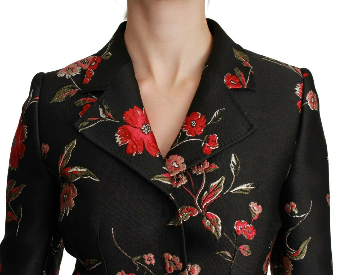 Dolce & Gabbana Black Floral Embroidered Jacket Coat