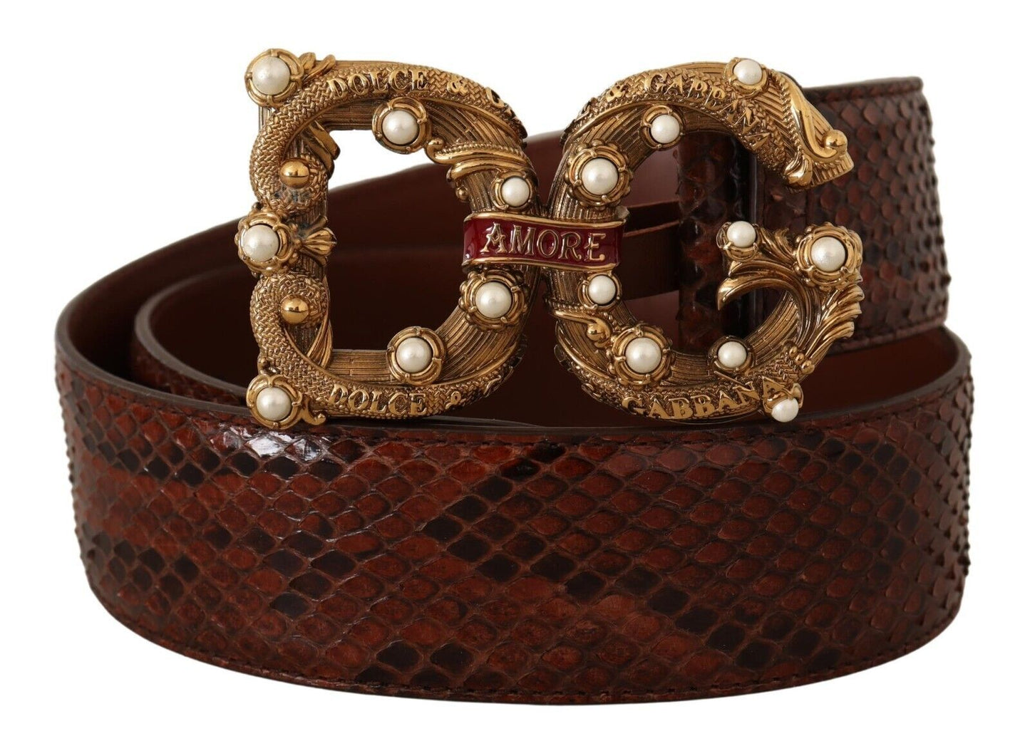 Dolce & Gabbana Brown Exotic Leather Logo Buckle Amore Belt