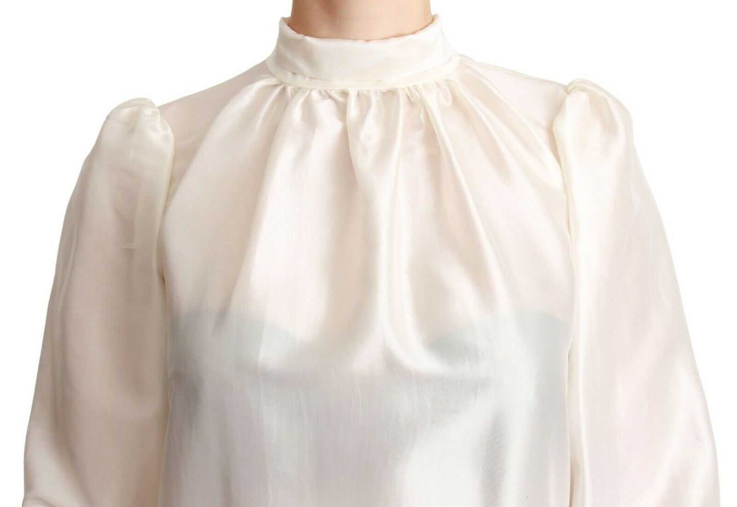 Dolce & Gabbana White Silk Neck Scarf Bow Blouse Shirt