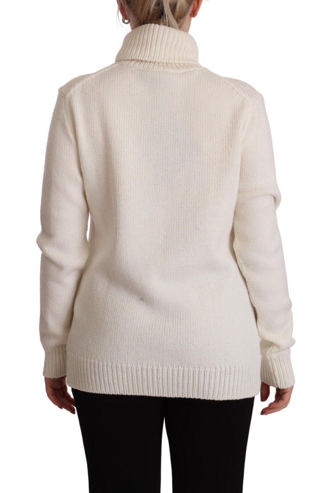 Dolce & Gabbana White Floral Knitted Turtle Neck Pullover Sweater