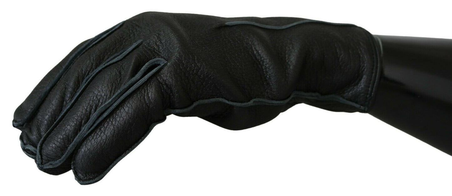 Dolce & Gabbana Black Leather Deer Skin Biker Mitten Gloves