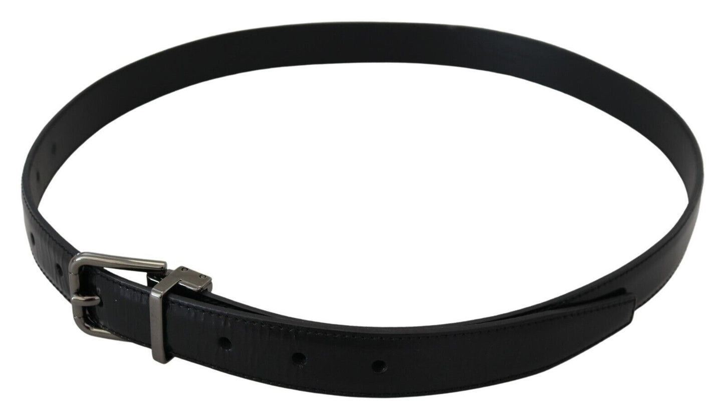 Dolce & Gabbana Black Leather Silver Tone Metal Buckle Men Belt