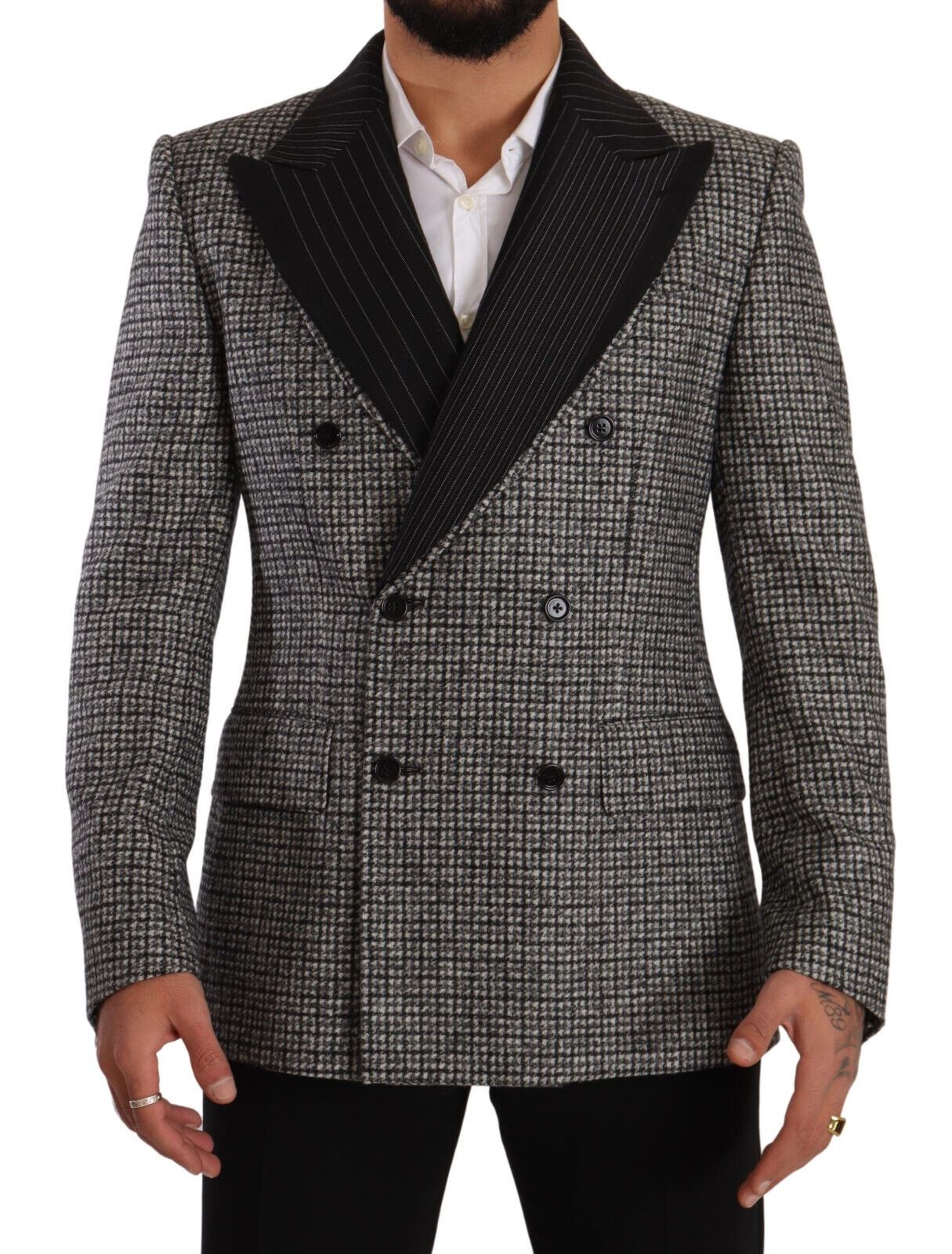 Dolce & Gabbana Gray Wool Double Breasted Jacket Coat Blazer