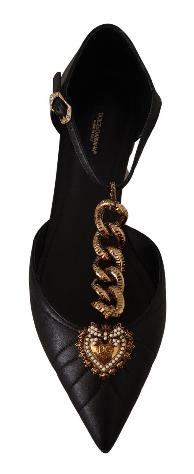 Dolce & Gabbana Elegant Gold Chain T-Strap Flat Sandals