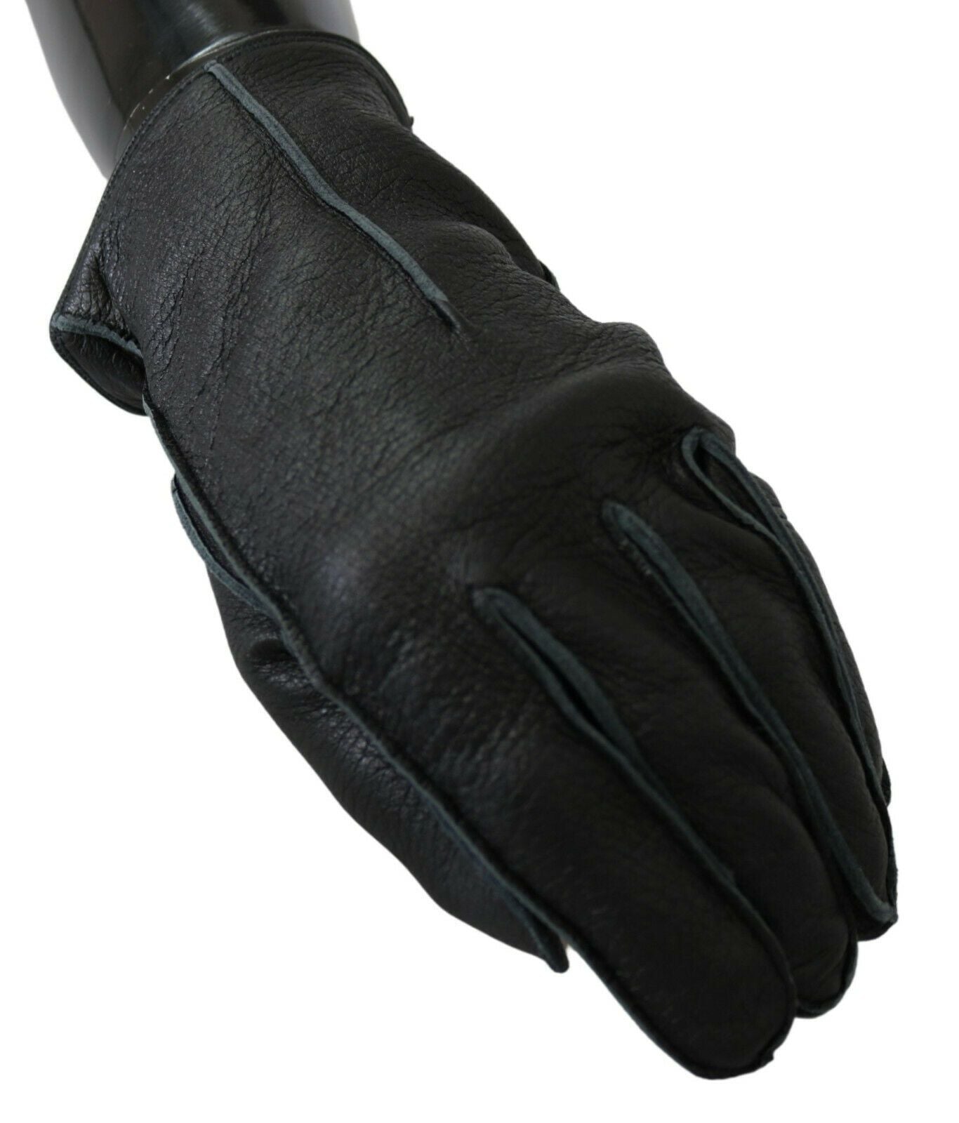 Dolce & Gabbana Black Leather Deer Skin Biker Mitten Gloves