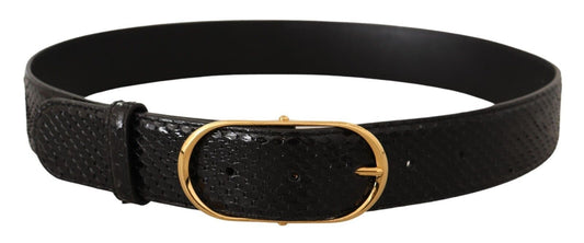 Dolce & Gabbana Chic Black Python Leather Belt with Gold Buckle