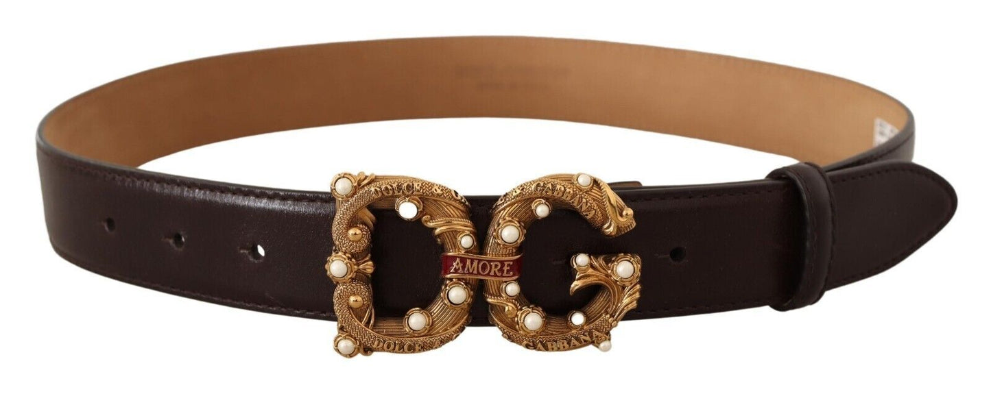 Dolce & Gabbana Elegant Dark Brown Leather Amore Belt