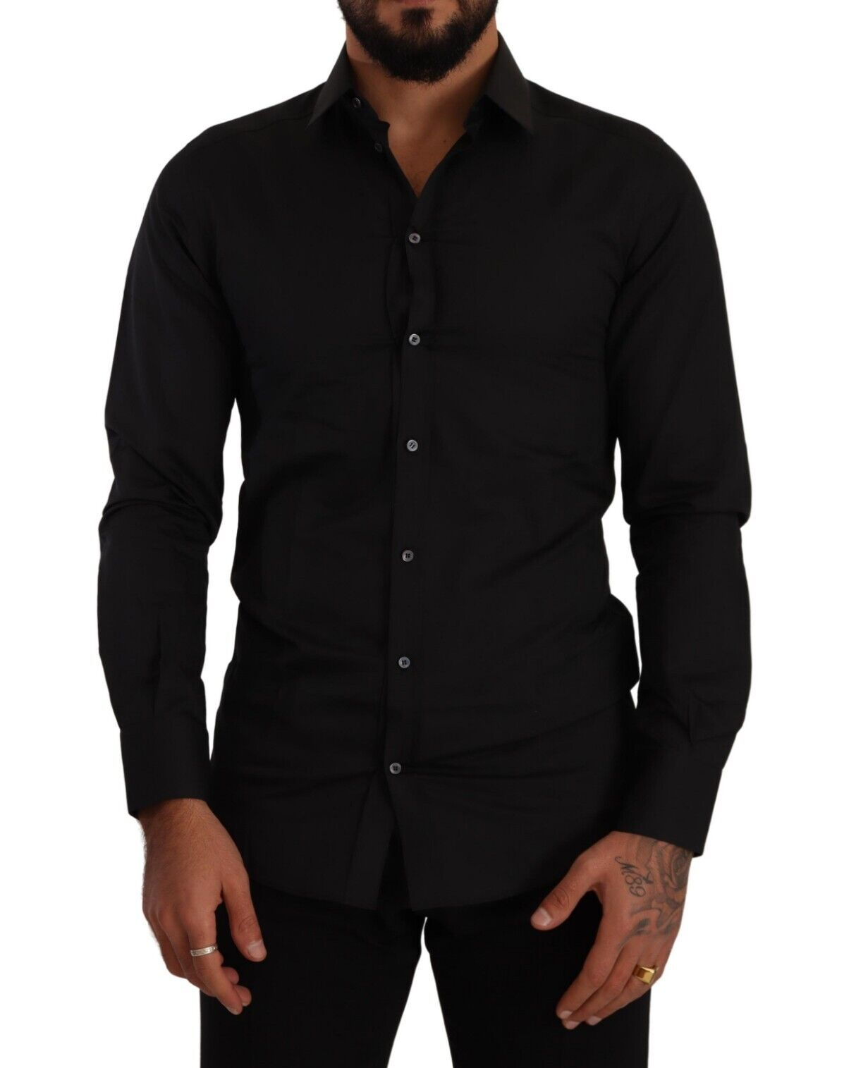 Dolce & Gabbana Elegant Slim Fit Black Cotton Silk Dress Shirt